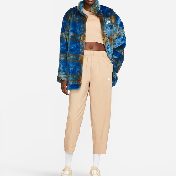 Nike Faux Fur Plaid Jacket Blue Green oversized Sportswear streetwear - Picture 1 of 11